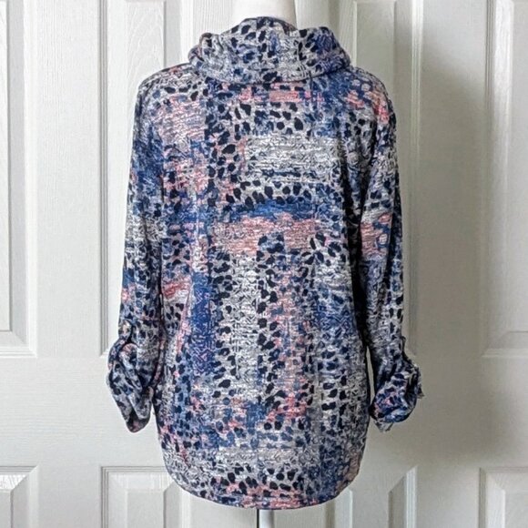 RUBY RD. Women's Long Sleeve Cowl Neck Top  Size M  Blue Multi Print - Picture 2 of 6